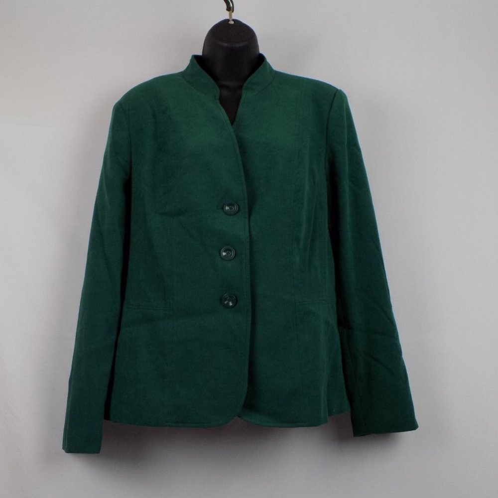 Green Jacket Women Size 10 Mandarin Collar 3 Button Long Sleeve JM Collection
